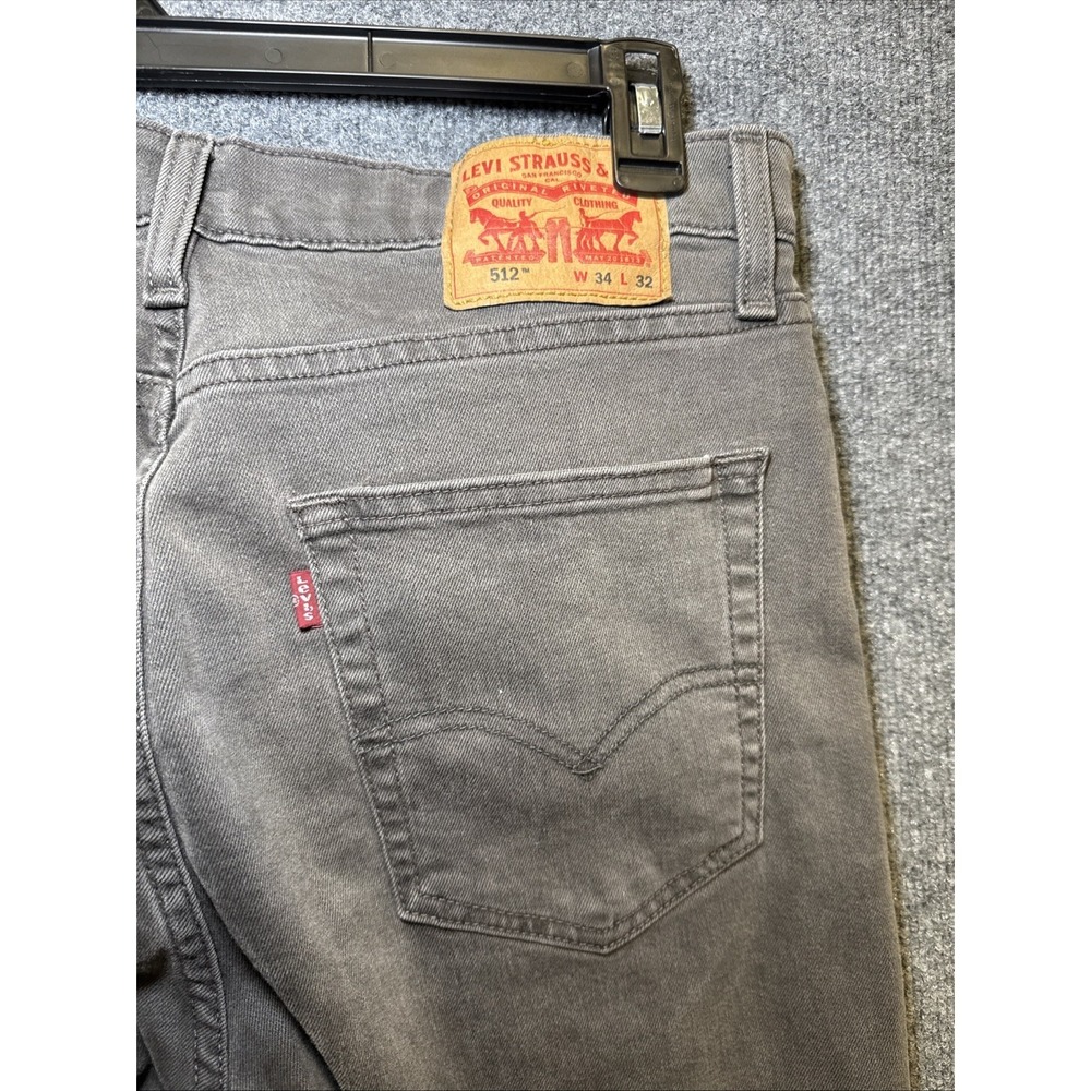 Levis 512 Jeans Mens W 34 L 32 Gray Denim Slim Straight Leg Mid Rise